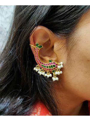 Kundan Fish Ear Clips / Ear Cuffs – GOLD (Pair)