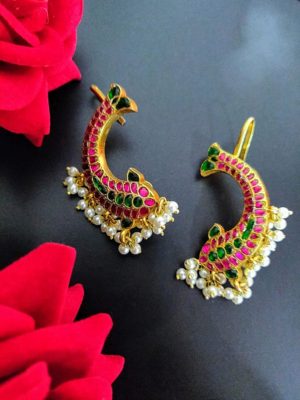 Kundan Fish Ear Clips / Ear Cuffs – GOLD (Pair)