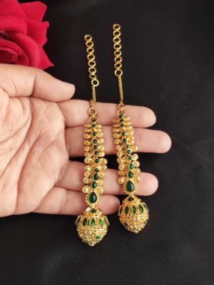 Traditional Green Kemp Danglers with Attached Ear Chains