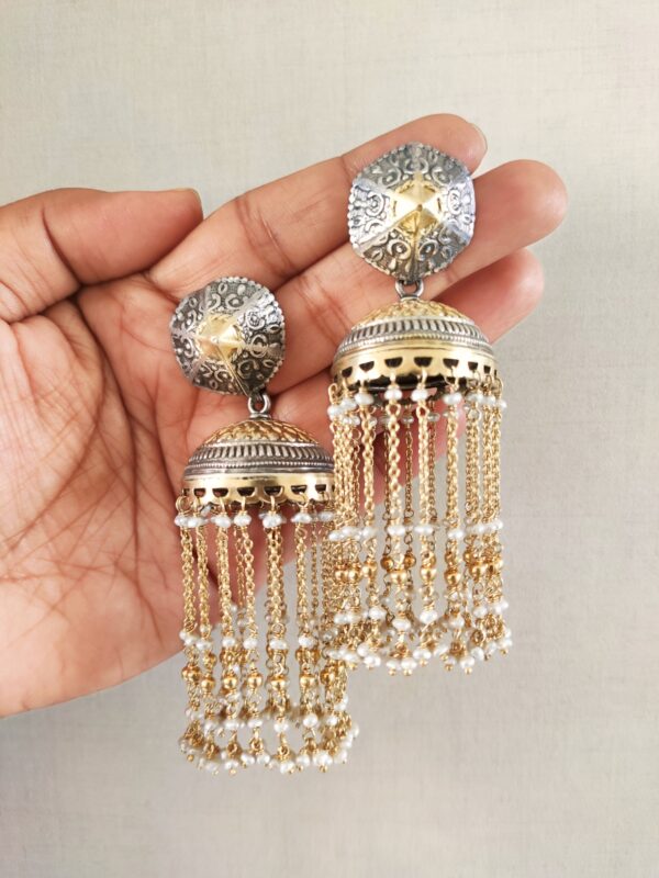 Dual Tone Vintage Jhumkas with Pearls