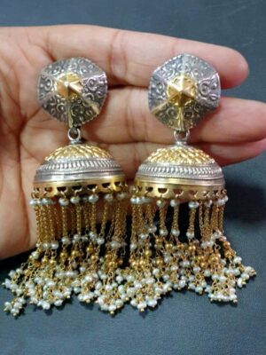 Dual Tone Vintage Jhumkas with Pearls