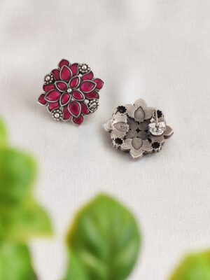 Oversized Kundan Studs- Red