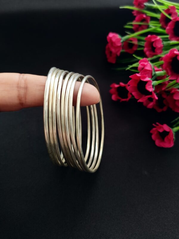 Plain Silver Bangles Size 2.6 - Set of 6 - Image 2