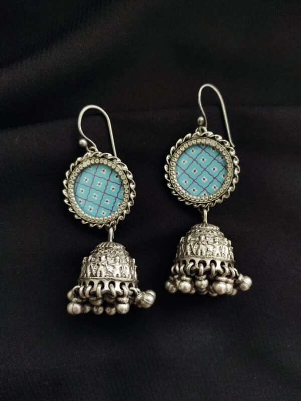 Blue Handpainted Glass Jhumkas - Image 2