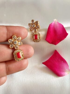 Polki Studs with Coral