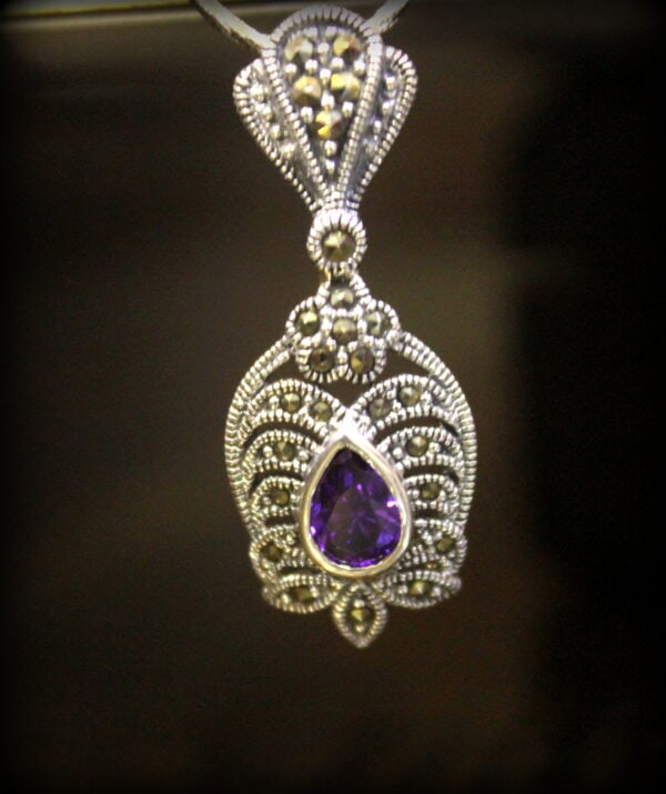 Swiss Marcasite Stone Pendant 2 - Purple - Image 5