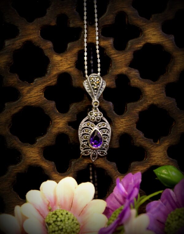 Swiss Marcasite Stone Pendant 2 - Purple - Image 3
