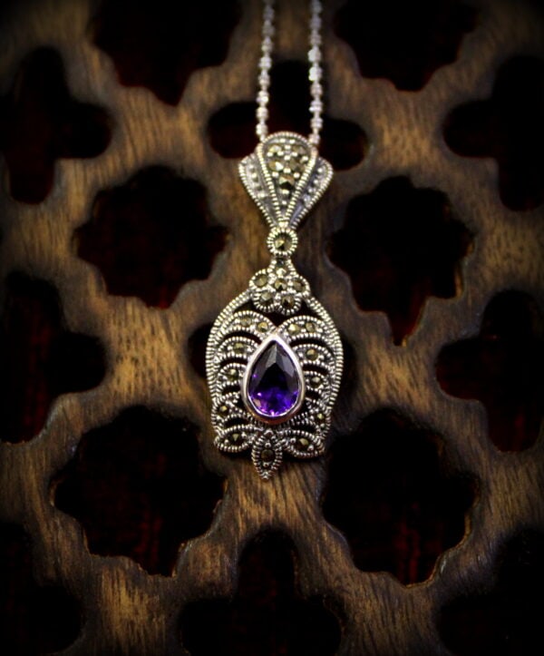 Swiss Marcasite Stone Pendant 2 - Purple - Image 4