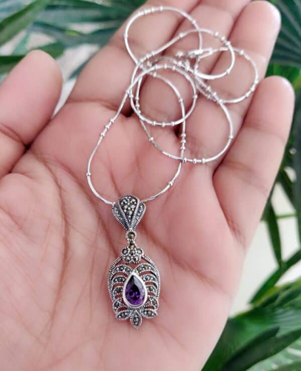 Swiss Marcasite Stone Pendant 2 - Purple