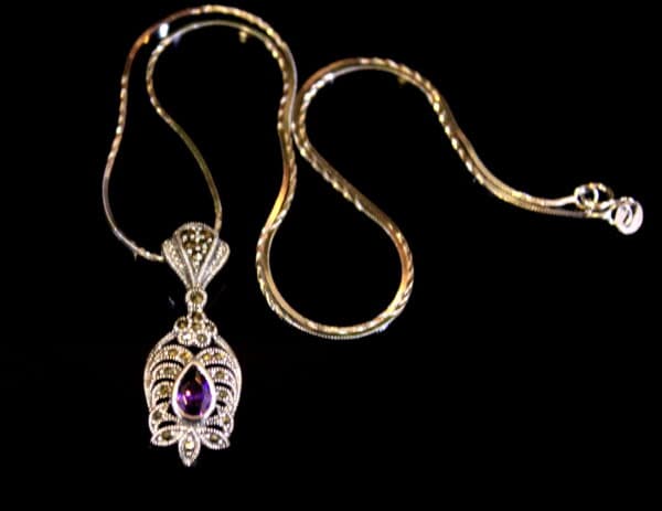 Swiss Marcasite Stone Pendant 2 - Purple - Image 2