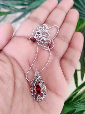 Swiss Marcasite Stone Pendant 2 – Red