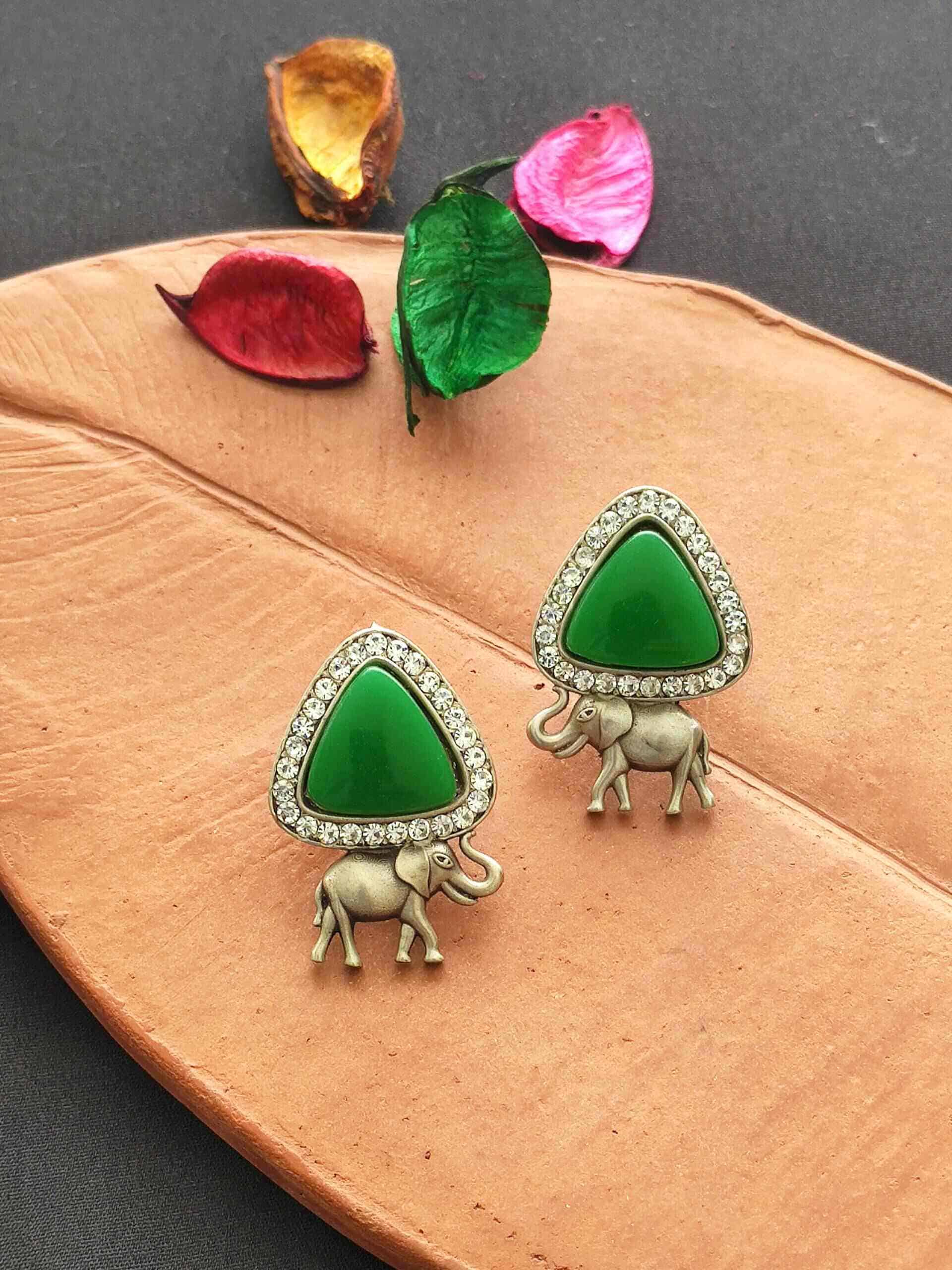 Elephant Studs with Zircons and Onyx