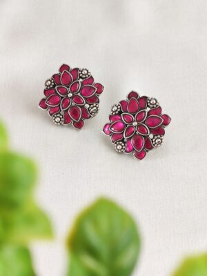 Oversized Kundan Studs- Red