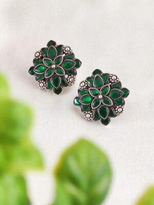 Oversized Kundan Studs- Green