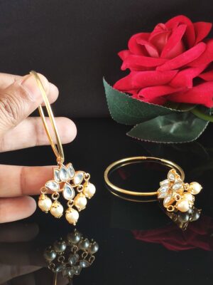 Big Kundan Lotus Bali with Pearls- White