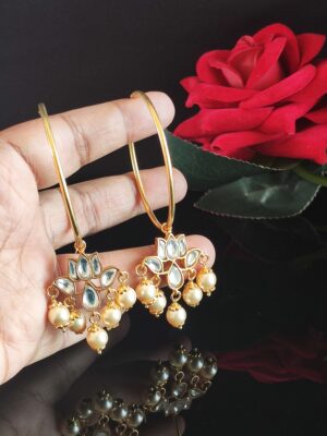 Big Kundan Lotus Bali with Pearls- White