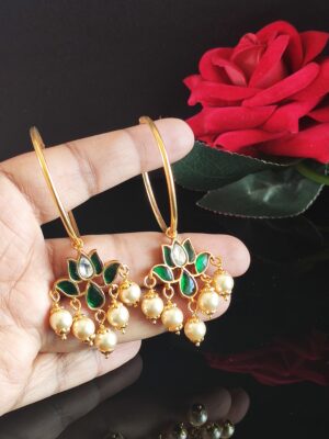 Big Kundan Lotus Bali with Pearls- Green
