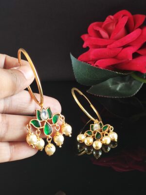 Big Kundan Lotus Bali with Pearls- Green