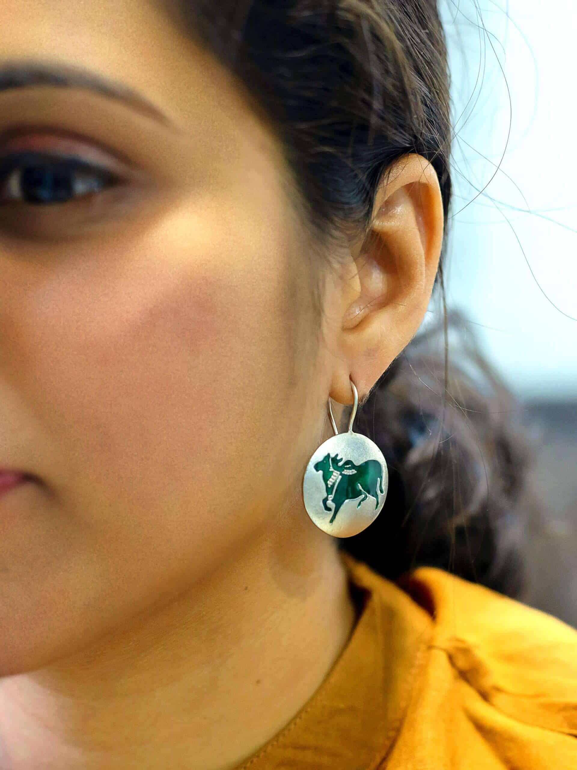 The Art of Pichwai : Papeeha's Signature Cow Earrings - Green - Image 3