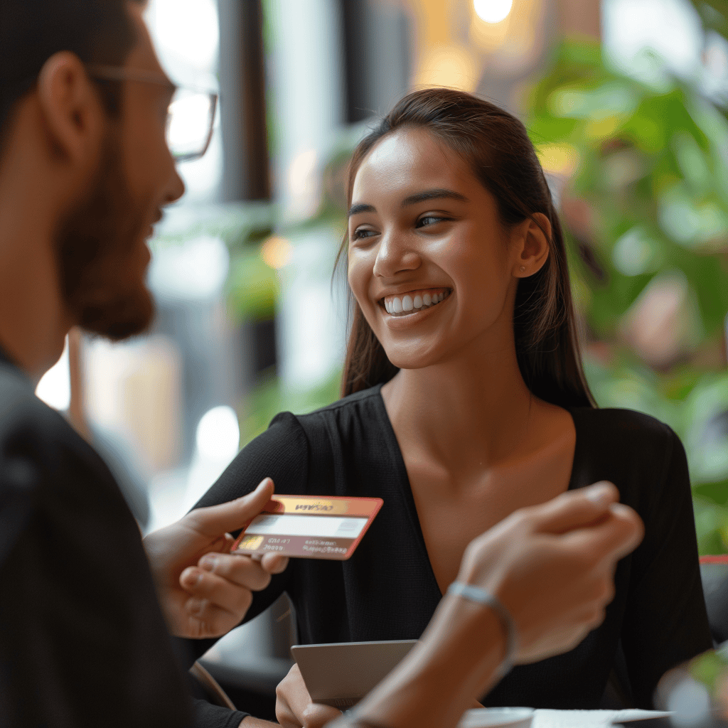 Happy Employee Receiving a Visa Gift Card