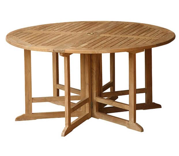 Teak Outdoor Round 150 cm drop leaf table QFT 22 150 cm 6 Legs