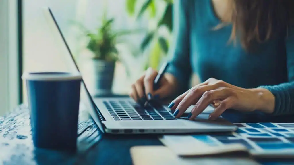 Woman typing on laptop keyboard