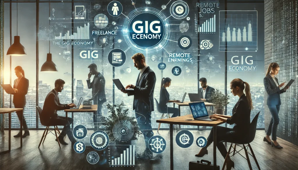 A diagram explaining how the gig economy works.