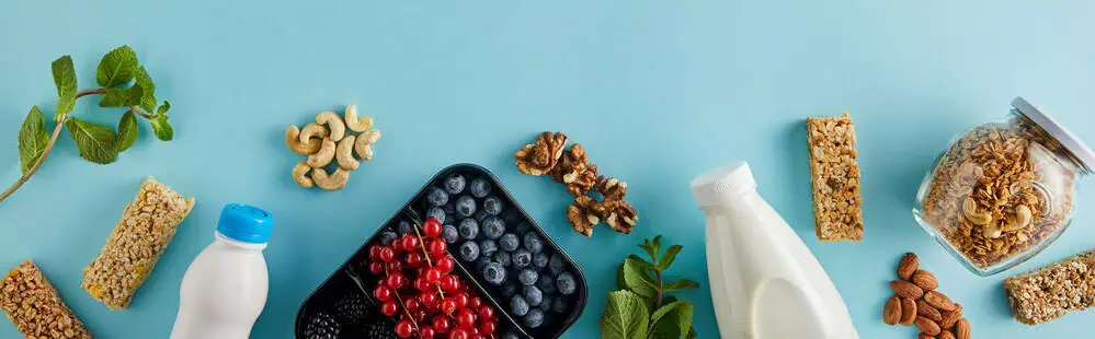 Fruit and other healthy foods laid out for breakfast