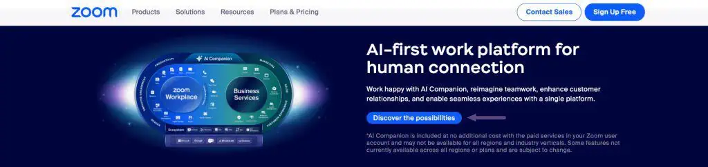 Screenshot of the Zoom website