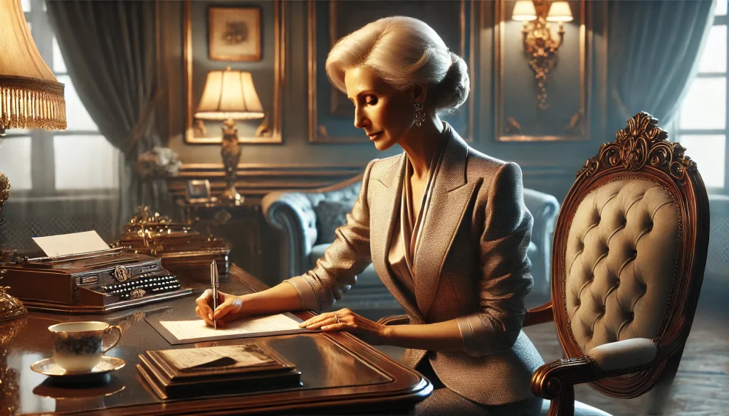 Millionaire woman writing a to-do list at her desk