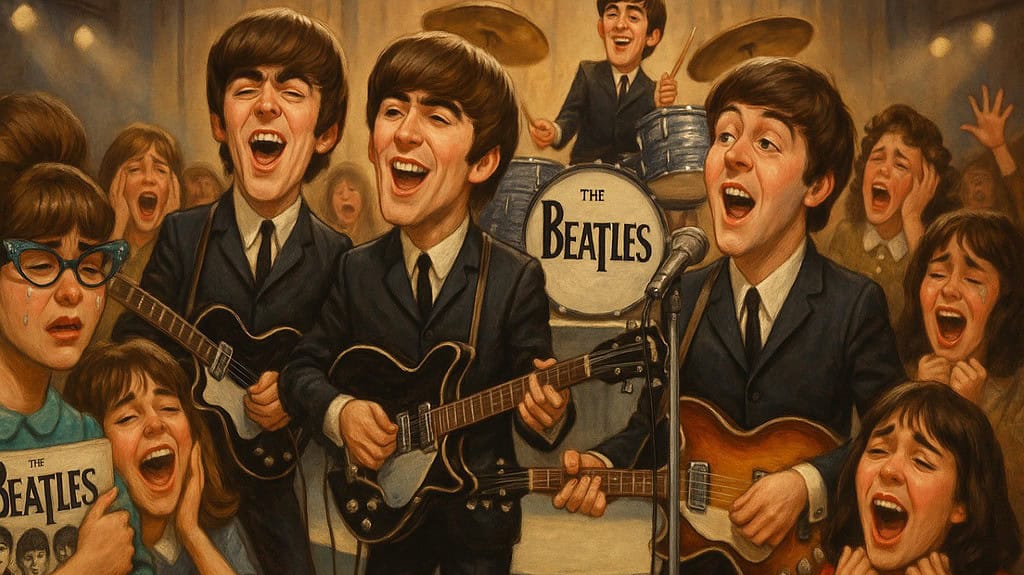 Children enjoying music and culture shaped by The Beatles in the ’60s.