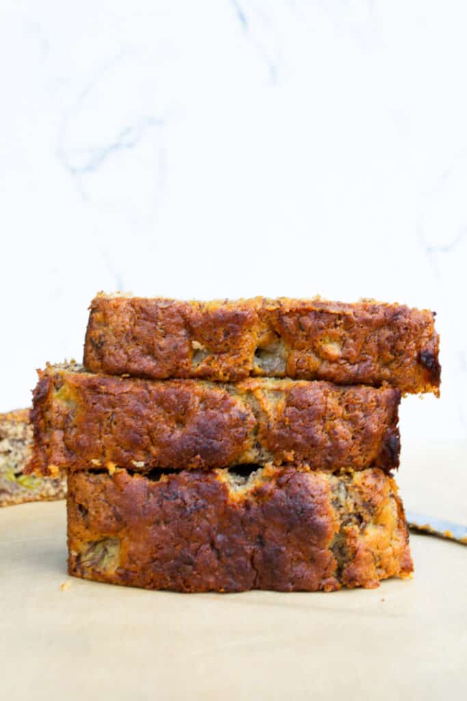 vegan banana bread in slices