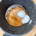 melted almond butter and coconut oil for vegan caramel sauce