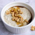 Peanut butter blended oats in a ramekin.