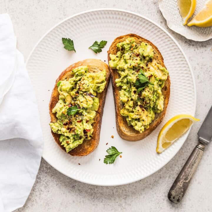 Thumbnail image of basic avocado toast recipe.