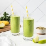 Thumbnail image of two green kale apple smoothies.