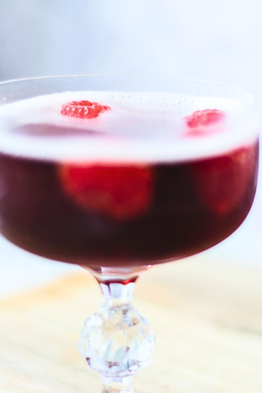 Close up of Kir Royale cocktail.