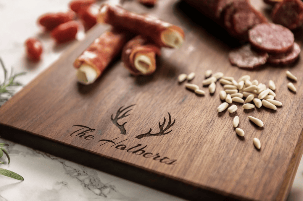 Close up view of a custom charcuterie board.