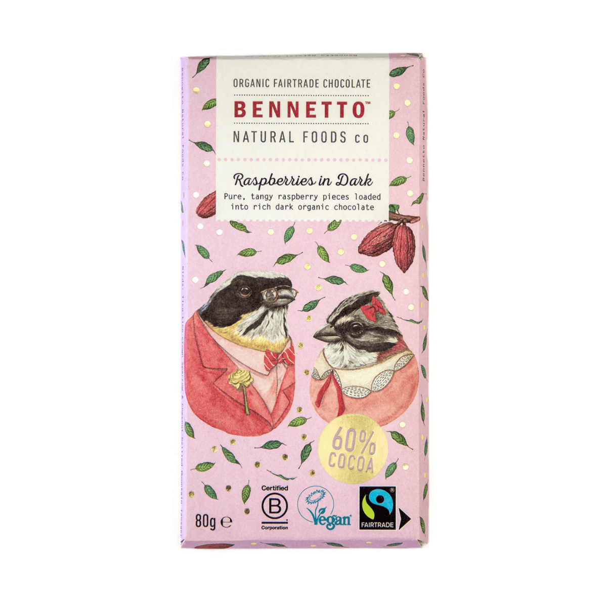 Bennetto Raspberries in Dark chocolate bar.