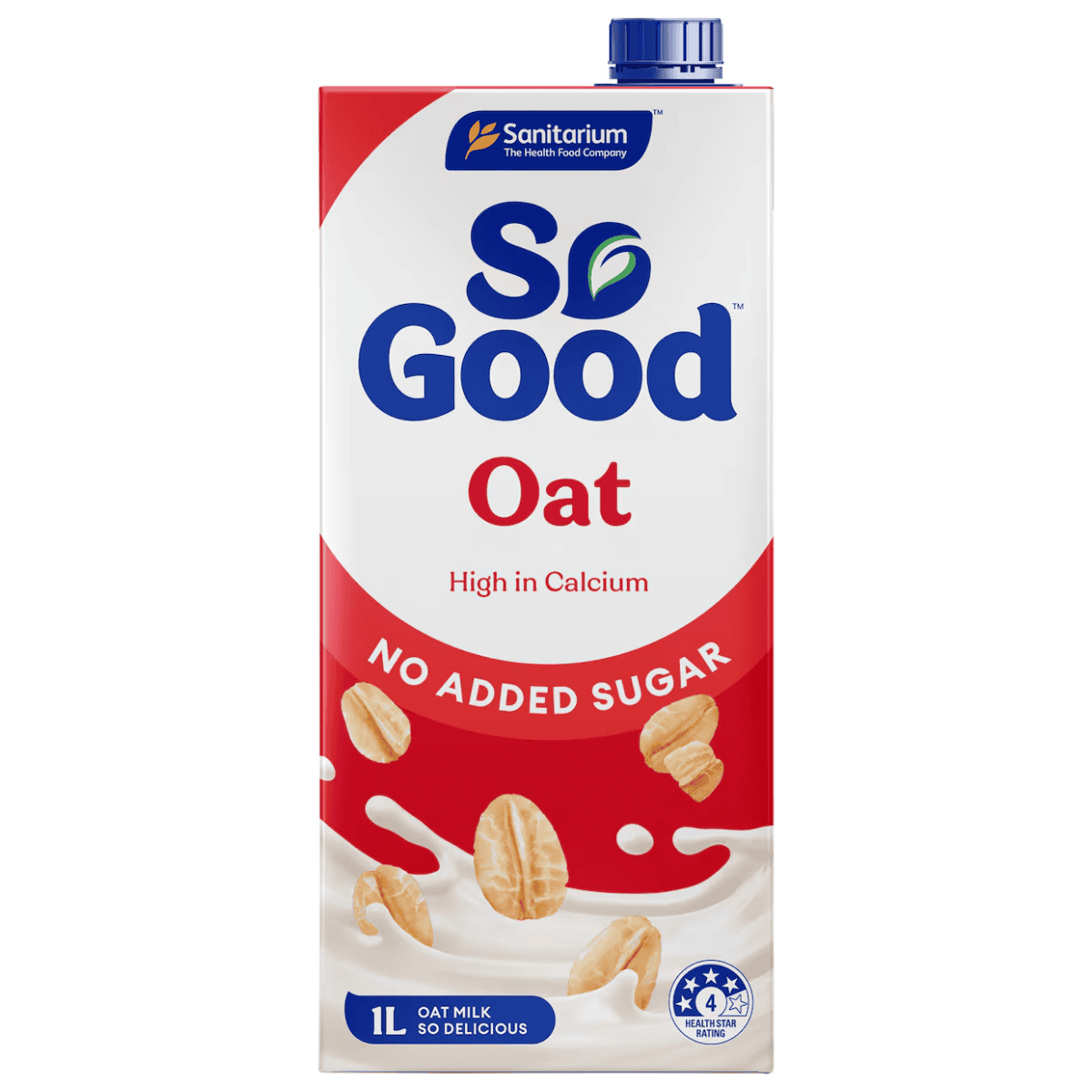 Carton of Sanitarium So Good Oat milk with no added sugar.