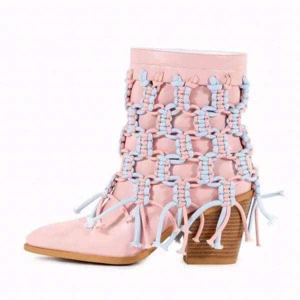 Cotton Candy Hand-Braided Leather Boot
