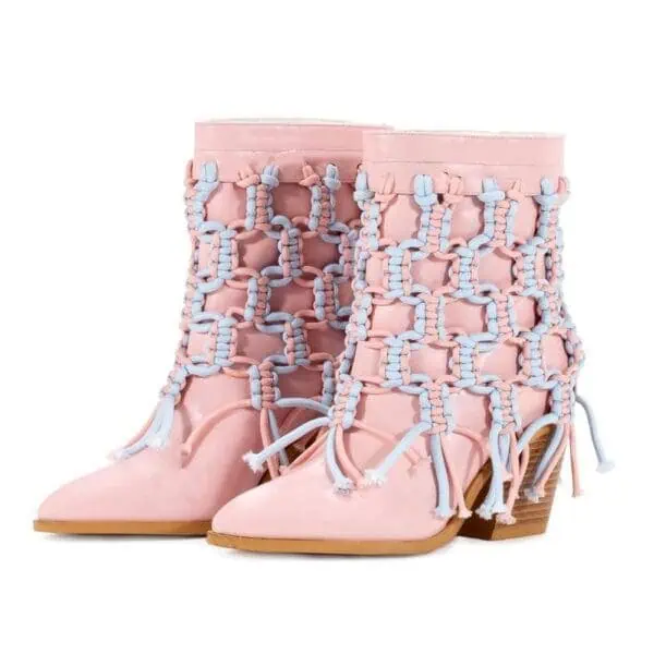 Cotton Candy Hand-Braided Leather Boots