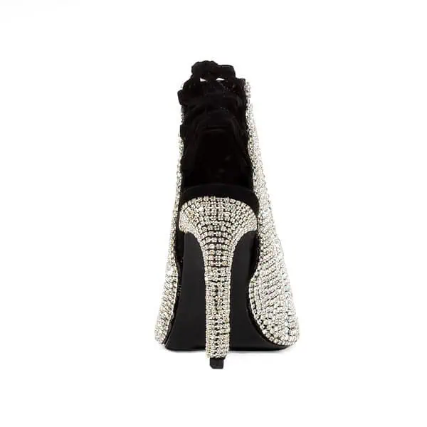 back heel with cystals of the All That Jazz Black Stiletto with Crystal Diamonds