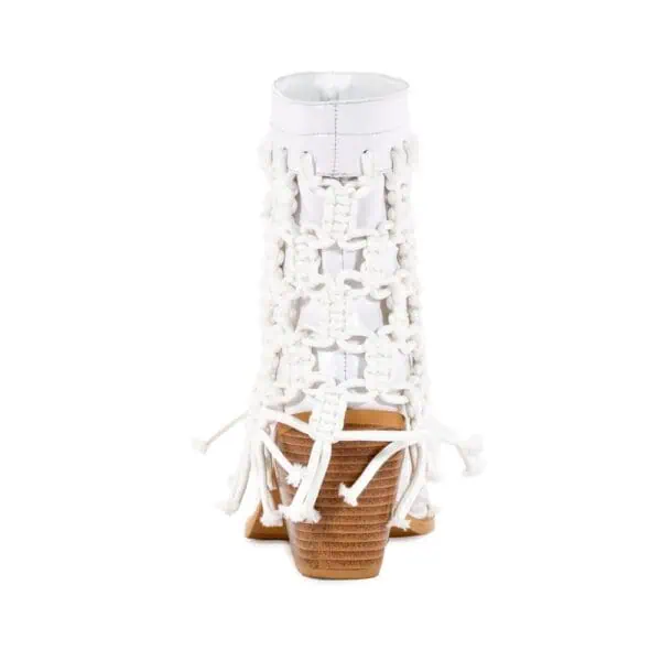 back view of Country Skye Hand-Braided White Leather Boot