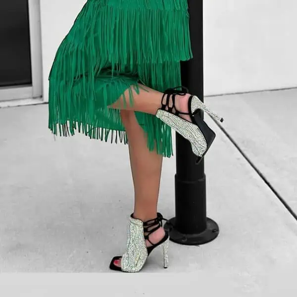 models legs with foot us wearing All That Jazz Black Stiletto with Crystal Diamonds