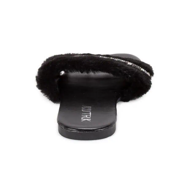 Black Sequined Fluffy Faux Fur Slipper - Image 5