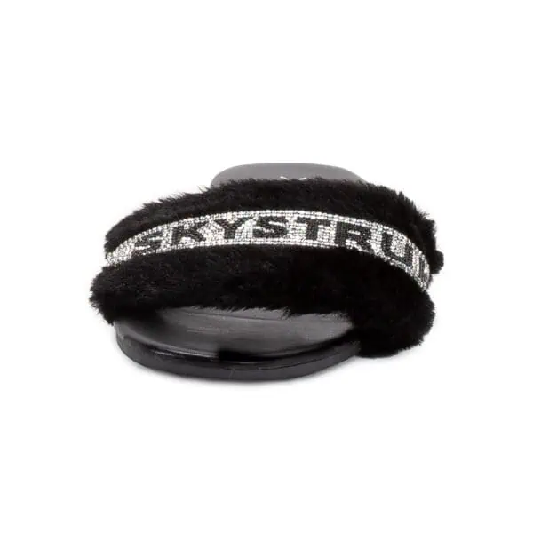 Black Sequined Fluffy Faux Fur Slipper - Image 4