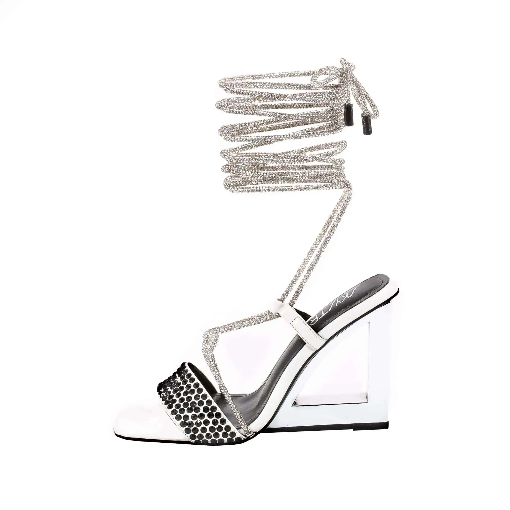 Brilliant Chic: White Chrome Wedge with Black Diamonds Shoes
