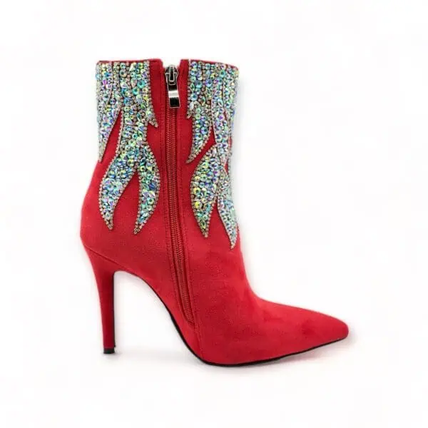 Momoo Classic Red Suede High-Heel Boot With Crystals