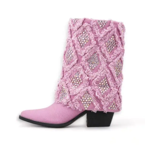 Gram Glam Dark Pink Denim Boot with Crystal Diamonds